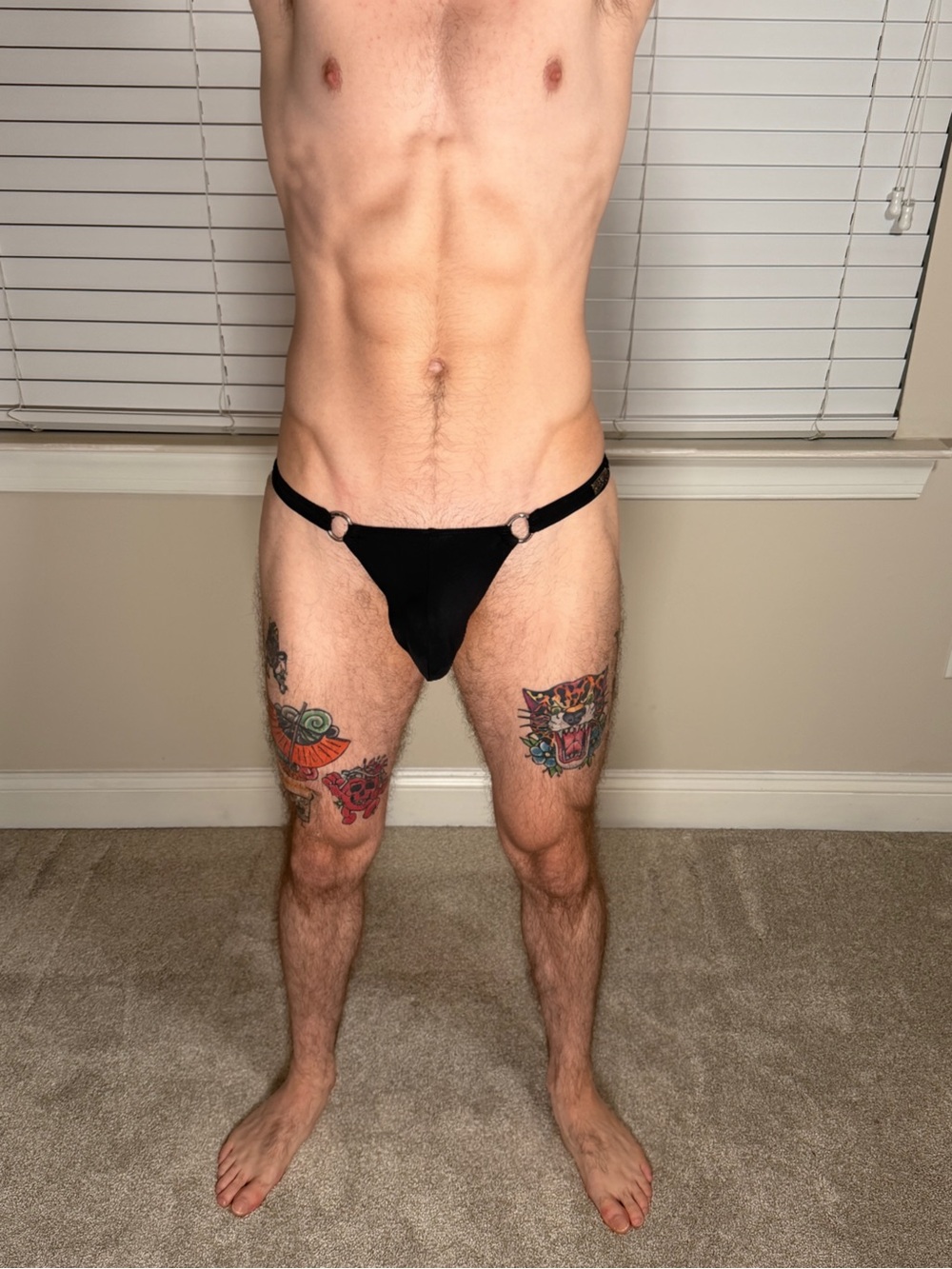 Mens Andrew Christian Black Ring-Detail Thong Small